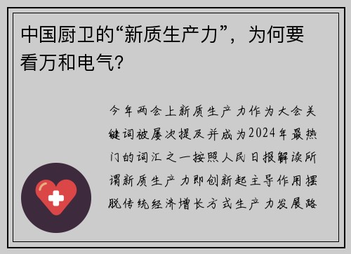 中国厨卫的“新质生产力”，为何要看万和电气？