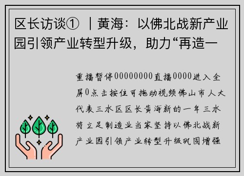 区长访谈① ｜黄海：以佛北战新产业园引领产业转型升级，助力“再造一个新佛山”
