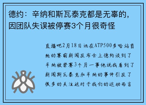 德约：辛纳和斯瓦泰克都是无辜的，因团队失误被停赛3个月很奇怪