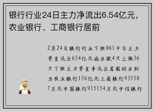 银行行业24日主力净流出6.54亿元，农业银行、工商银行居前