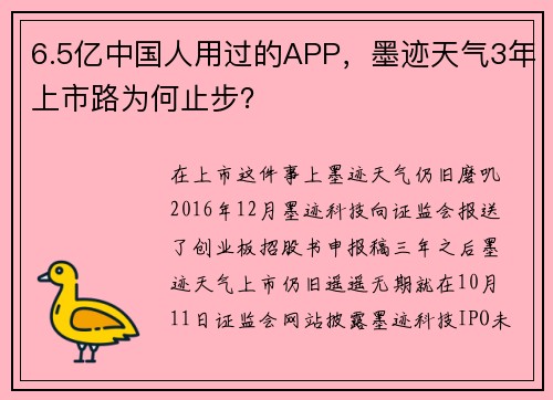6.5亿中国人用过的APP，墨迹天气3年上市路为何止步？