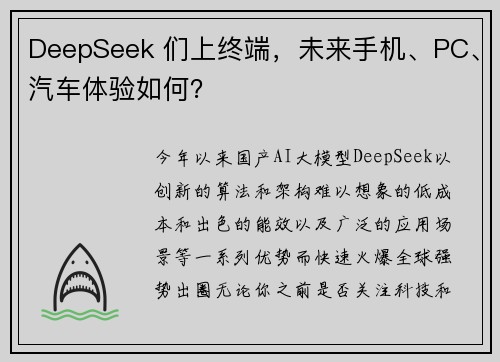 DeepSeek 们上终端，未来手机、PC、汽车体验如何？