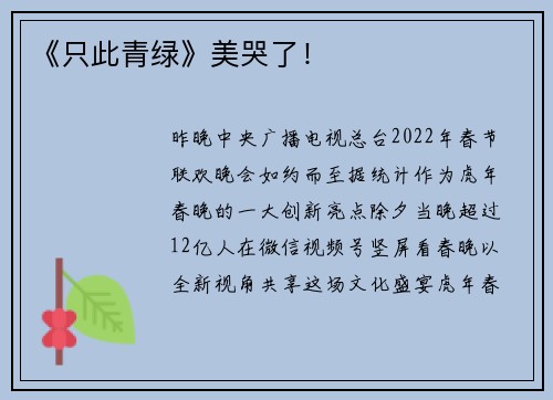 《只此青绿》美哭了！