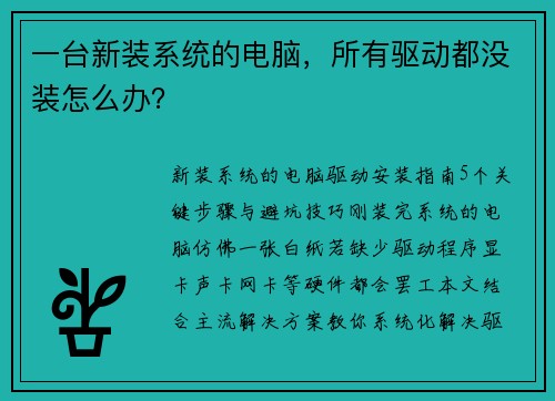 一台新装系统的电脑，所有驱动都没装怎么办？