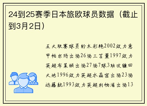 24到25赛季日本旅欧球员数据（截止到3月2日）