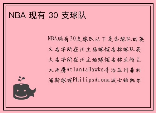 NBA 现有 30 支球队
